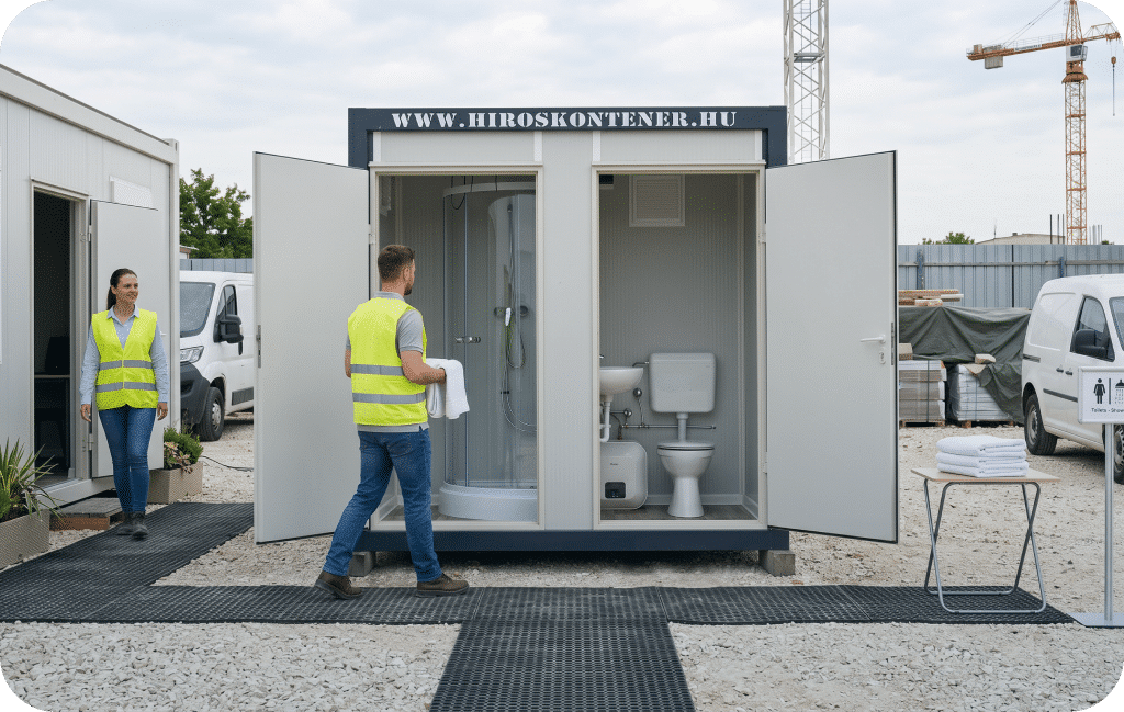 Szaniterkonténer bérlés – osztott férfi-női WC konténer építési területre